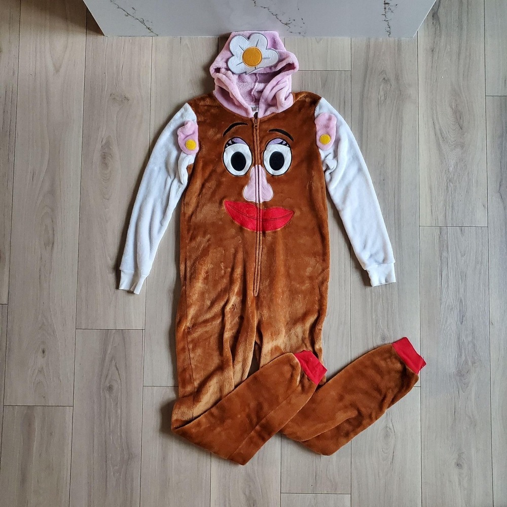 Disney Toy Story One Piece Womens XS Brown Mrs Potato Head Hooded Fleece Pajamas